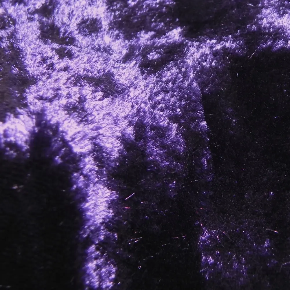 SILK / VISCOSE VELVET - LONG PILE - BLACK/AUBERGINE
